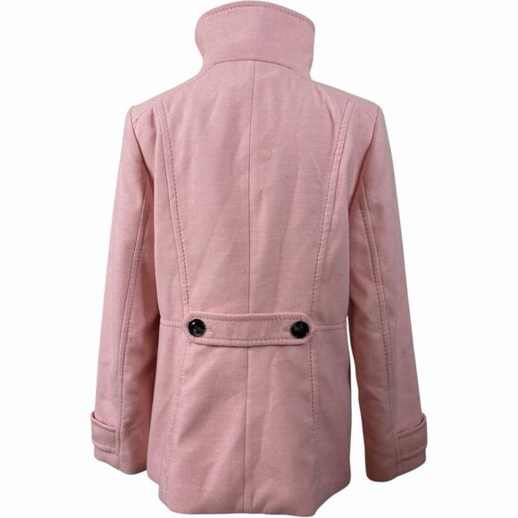 H&M Women's Pink Funnel Neck Pea Coat Double Breasted Jacket Size 14 Barbiecore - Picture 5 of 8